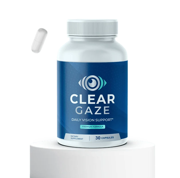 Clear Gaze daily vision support supplement bottle with capsule